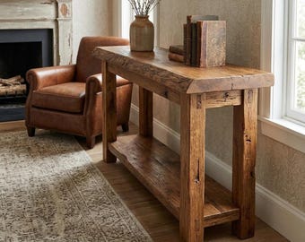 Custom Rustic Console Table – Farmhouse Solid Wood Entryway, Narrow Hallway Bench with Live Edge