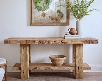 Custom Rustic Console Table – Farmhouse Solid Wood Entryway, Narrow Hallway Bench with Live Edge