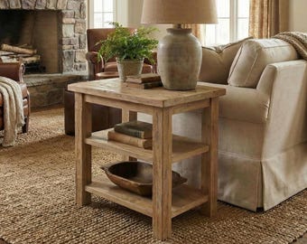 Tavolino rustico / Tavolino laterale in legno con bordo vivo personalizzato / Mobili in stile fattoria