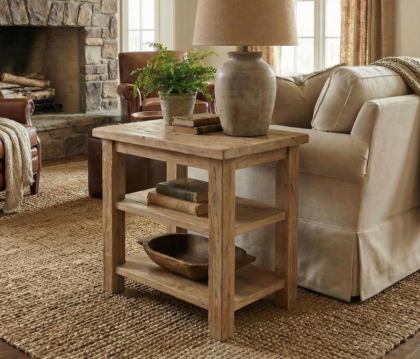 Rustic End Table | Custom Live Edge Wood Side Table | Farmhouse Style ...