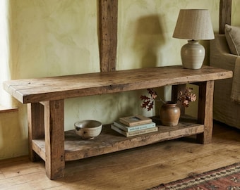 Custom Rustic-Style Console Table – Farmhouse Solid Wood Entryway, Narrow Hallway Bench with Live Edge