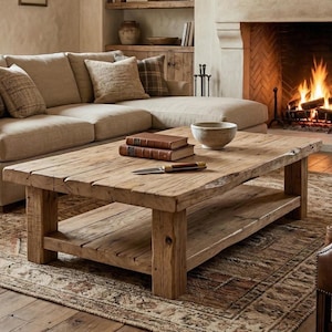 Handmade Rustic Coffee Table - Solid Wood Center Table, Living Room Furniture