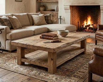 Handmade Rustic Coffee Table - Solid Wood Center Table, Living Room Furniture