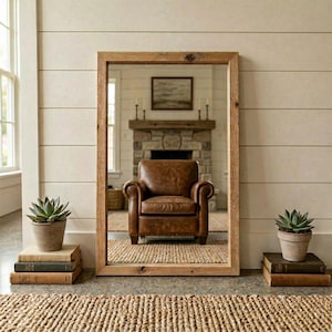 Rustic Wood Mirror Frame | Handmade Farmhouse Style | Unique Vintage Wall Accent
