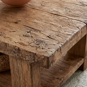 Solid Rustic Wooden Coffee Table - Custom Handcrafted Farmhouse Small Live Edge Reclaimed and Barn Wood Tables - Unique Design- Home Decor