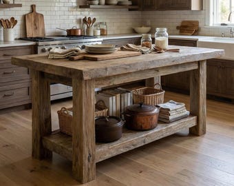 Handcrafted Kitchen Island: Rustic Wood Storage Table (Custom Sizes Available)