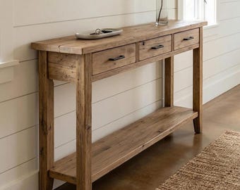 Custom Rustic Console Table – Farmhouse Solid Wood Entryway, Narrow Hallway Bench with Live Edge