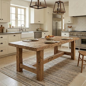 Handmade Solid Wood Dining Table – Rustic Farmhouse Kitchen Furniture ...