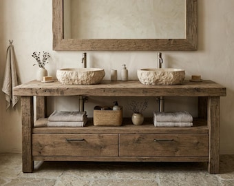 Rustic Bathroom Vanity – Solid Handmade Farmhouse Style, Small Live Edge Reclaimed Barn Wood Cabinet