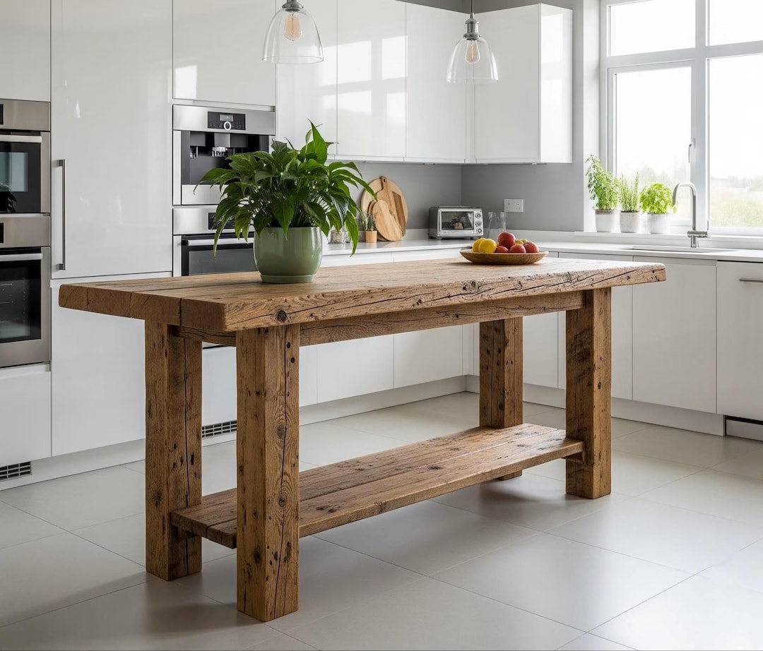 Kitchen Island Table: Rustic Wood With Storage - Custom Sizes - Etsy
