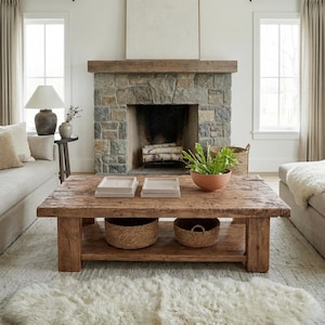 Solid Rustic Wooden Coffee Table - Custom Handcrafted Farmhouse Small Live Edge Reclaimed and Barn Wood Tables - Unique Design- Home Decor