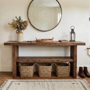 Custom Rustic Console Table – Farmhouse Solid Wood Entryway, Narrow Hallway Bench with Live Edge