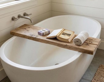 Solid Chestnut Wood Bathtub Caddy, Luxury Bath Tray, Spa Shelf, Personalized Gift