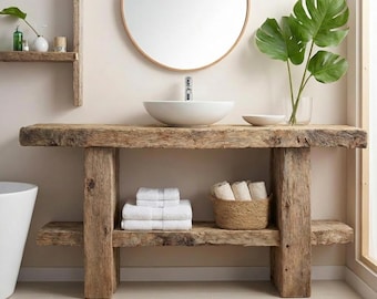 Rustic Bathroom Vanity – Solid Handmade Farmhouse Style, Small Live Edge Reclaimed Barn Wood Cabinet