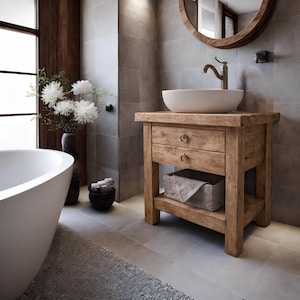 Solide rustikale Badezimmer Eitelkeit - Kundenspezifisches handgefertigtes Bauernhaus Kleine Live Edge zurückgefordert und Scheunenholz Eitelkeiten - Einzigartiges Design - Wohnkultur
