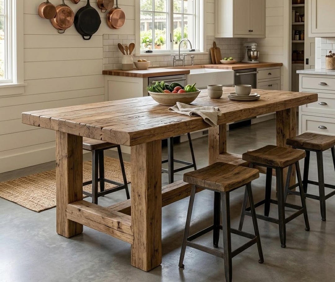 Handmade Solid Wood Dining Table – Rustic Farmhouse Kitchen Furniture ...