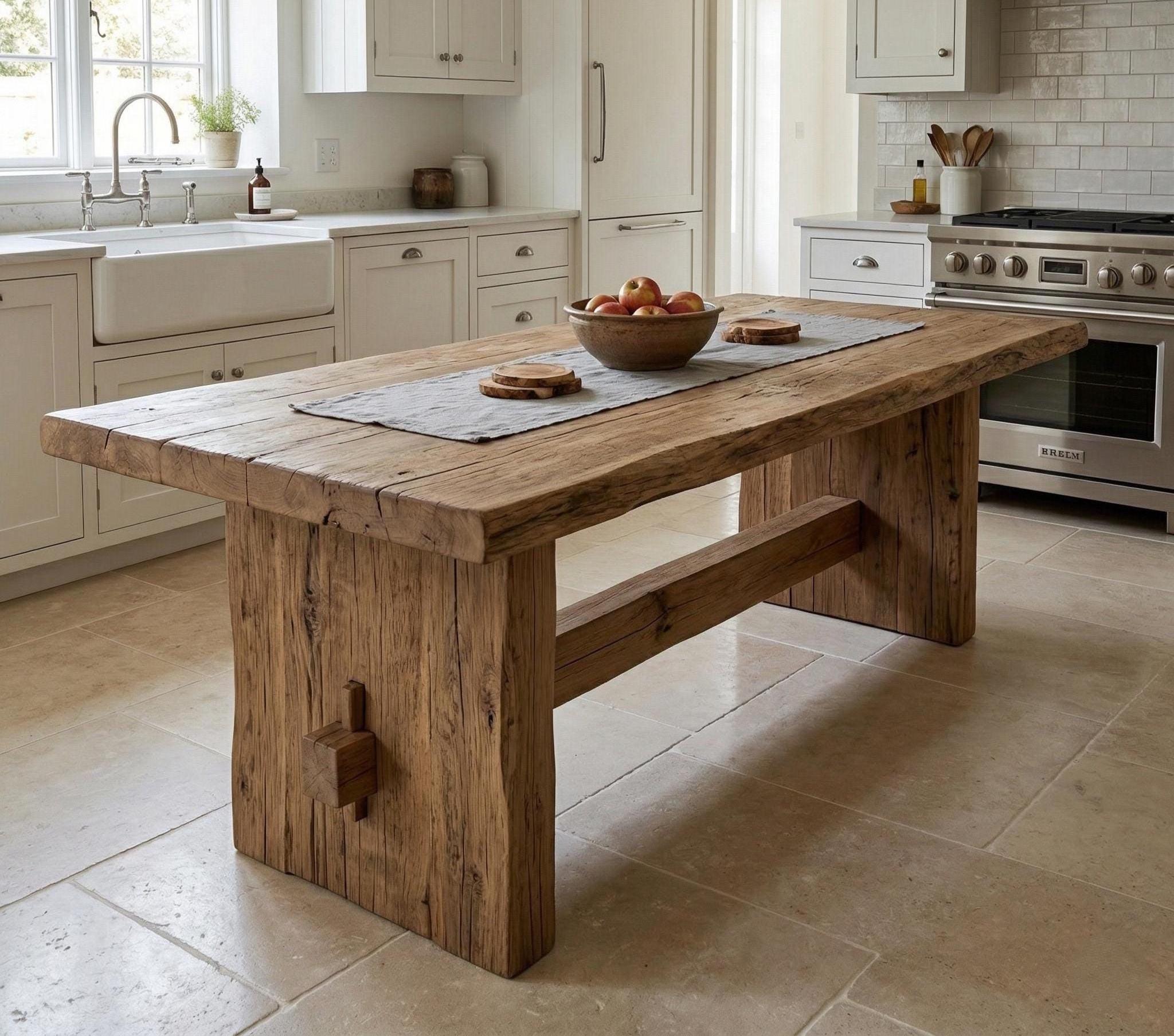 Handmade Solid Wood Dining Table – Rustic Farmhouse Kitchen Furniture ...