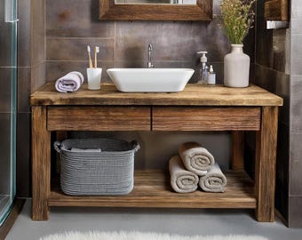 Rustic Bathroom Vanity – Solid Handmade Farmhouse Style, Small Live Edge Reclaimed Barn Wood Cabinet