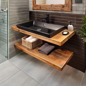 Rustic Bathroom Vanity – Solid Handmade Farmhouse Style, Small Live Edge Reclaimed Barn Wood Cabinet