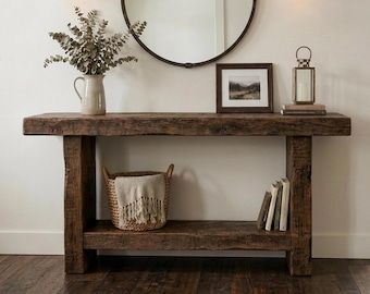 Custom Rustic Console Table – Farmhouse Solid Wood Entryway, Narrow Hallway Bench with Live Edge