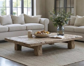 Handmade Rustic Coffee Table - Solid Wood Center Table, Living Room Furniture