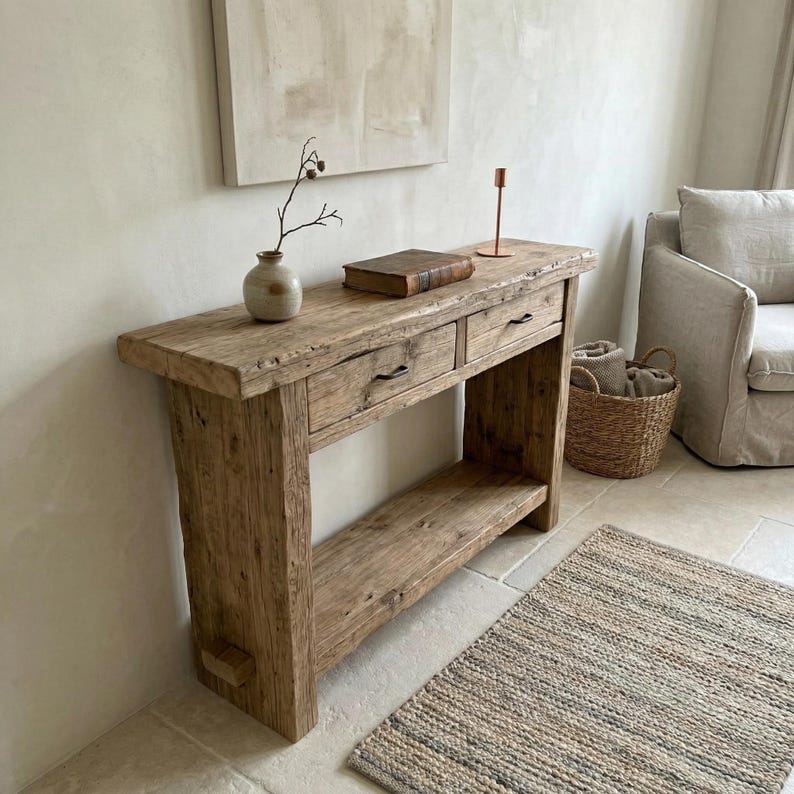 Console Bench Custom Rustic Console Table – Farmhouse Solid Wood Entryway, Narrow ...