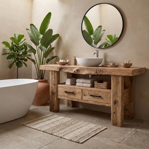 Solid Chestnut Rustic Bathroom Vanity - Custom Handcrafted Farmhouse Small Live Edge Reclaimed and Barn Wood Vanities - Unique Design - Home Decor