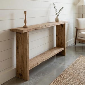 Custom Rustic Console Table – Farmhouse Solid Wood Entryway, Narrow Hallway Bench with Live Edge