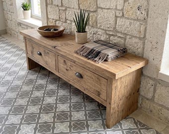 Rustic Entryway Bench with Storage Drawers | Custom Farmhouse Hallway Handmade Furniture