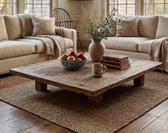 Custom Rustic Coffee Table – Handcrafted Farmhouse Solid Wood, Unique Live Edge Reclaimed Barn Table