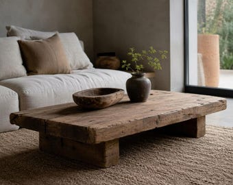 Handmade Rustic-Style Coffee Table - Solid Wood Center Table, Living Room Furniture