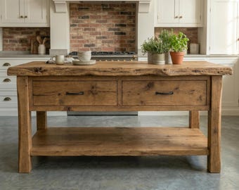 Rustic-Style Kitchen Island with Storage: Handcrafted Wood, Counter Height
