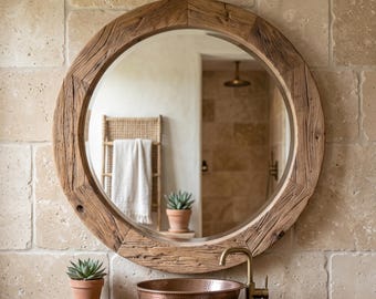 Rustic Wood Mirror Frame | Handmade Farmhouse Style | Unique Vintage Wall Accent
