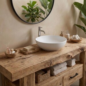 Solid Chestnut Rustic Bathroom Vanity - Custom Handcrafted Farmhouse Small Live Edge Reclaimed and Barn Wood Vanities - Unique Design - Home Decor