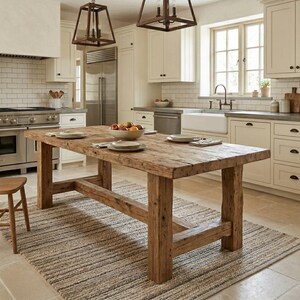 Handmade Solid Wood Dining Table – Rustic Farmhouse Kitchen Furniture ...