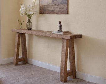Custom Rustic Console Table – Farmhouse Solid Wood Entryway, Narrow Hallway Bench with Live Edge