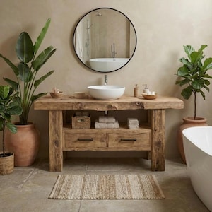 Solid Chestnut Rustic Bathroom Vanity - Custom Handcrafted Farmhouse Small Live Edge Reclaimed and Barn Wood Vanities - Unique Design - Home Decor