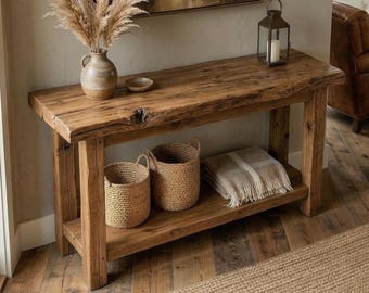 Custom Rustic Console Table – Farmhouse Solid Wood Entryway, Narrow Hallway Bench with Live Edge