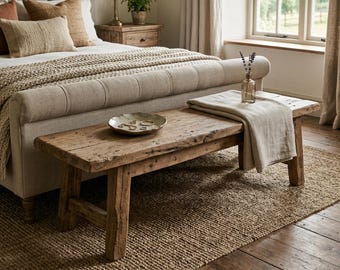 Solid Rustic Wood Live Edge Entryway Bench | Farmhouse End of Bed Seating | Narrow Hallway Mudroom Accent Console