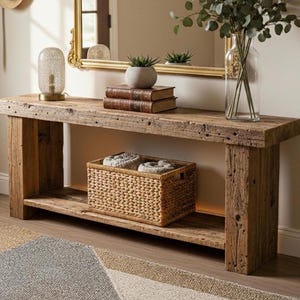 Custom Rustic Console Table – Farmhouse Solid Wood Entryway, Narrow Hallway Bench with Live Edge