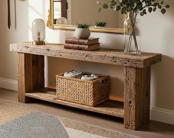 Custom Rustic Console Table – Farmhouse Solid Wood Entryway, Narrow Hallway Bench with Live Edge