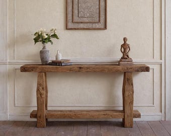 Custom Rustic Console Table – Farmhouse Solid Wood Entryway, Narrow Hallway Bench with Live Edge
