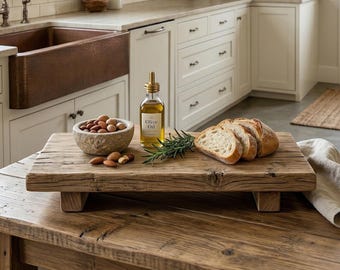 Vassoio rialzato in legno rustico, supporto espositivo in castagno, decorazione in stile rustico, organizer per la toeletta