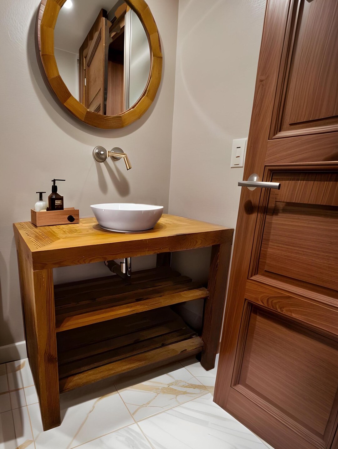 Solid Rustic Bathroom Vanity Custom Handcrafted Farmhouse Small Live Edge Reclaimed and Barn ...