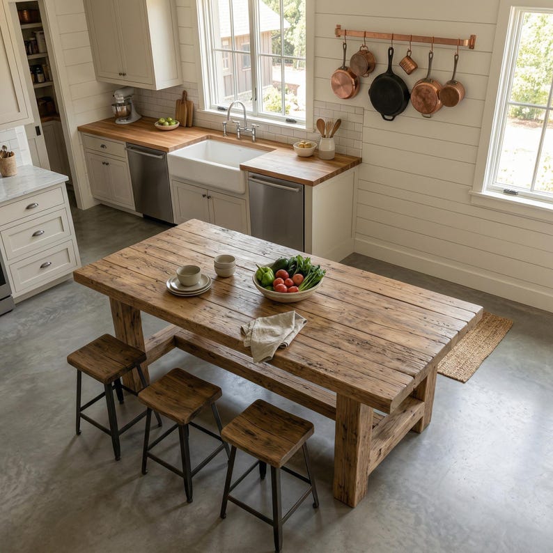 Handmade Solid Wood Dining Table – Rustic Farmhouse Kitchen Furniture ...