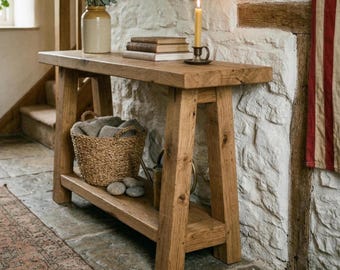 Custom Rustic Console Table – Farmhouse Solid Wood Entryway, Narrow Hallway Bench with Live Edge
