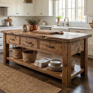Rustic Kitchen Island with Storage: Handcrafted Wood, Counter Height