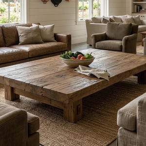 Handmade Rustic Coffee Table - Solid Wood Timber Center Table, Farmhouse Style Living Room Furniture