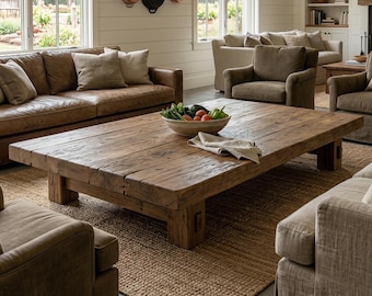 Handmade Rustic Coffee Table - Solid Wood Timber Center Table, Farmhouse Style Living Room Furniture