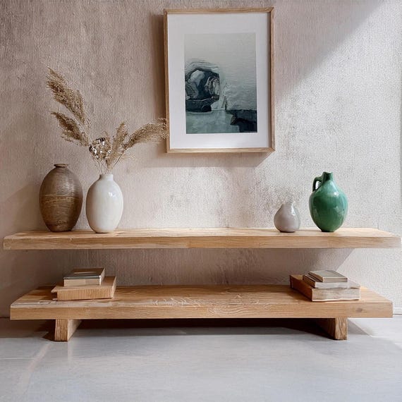 Rustic Wooden Console Table: Handcrafted Live Edge Barn Wood Entryway Dresser